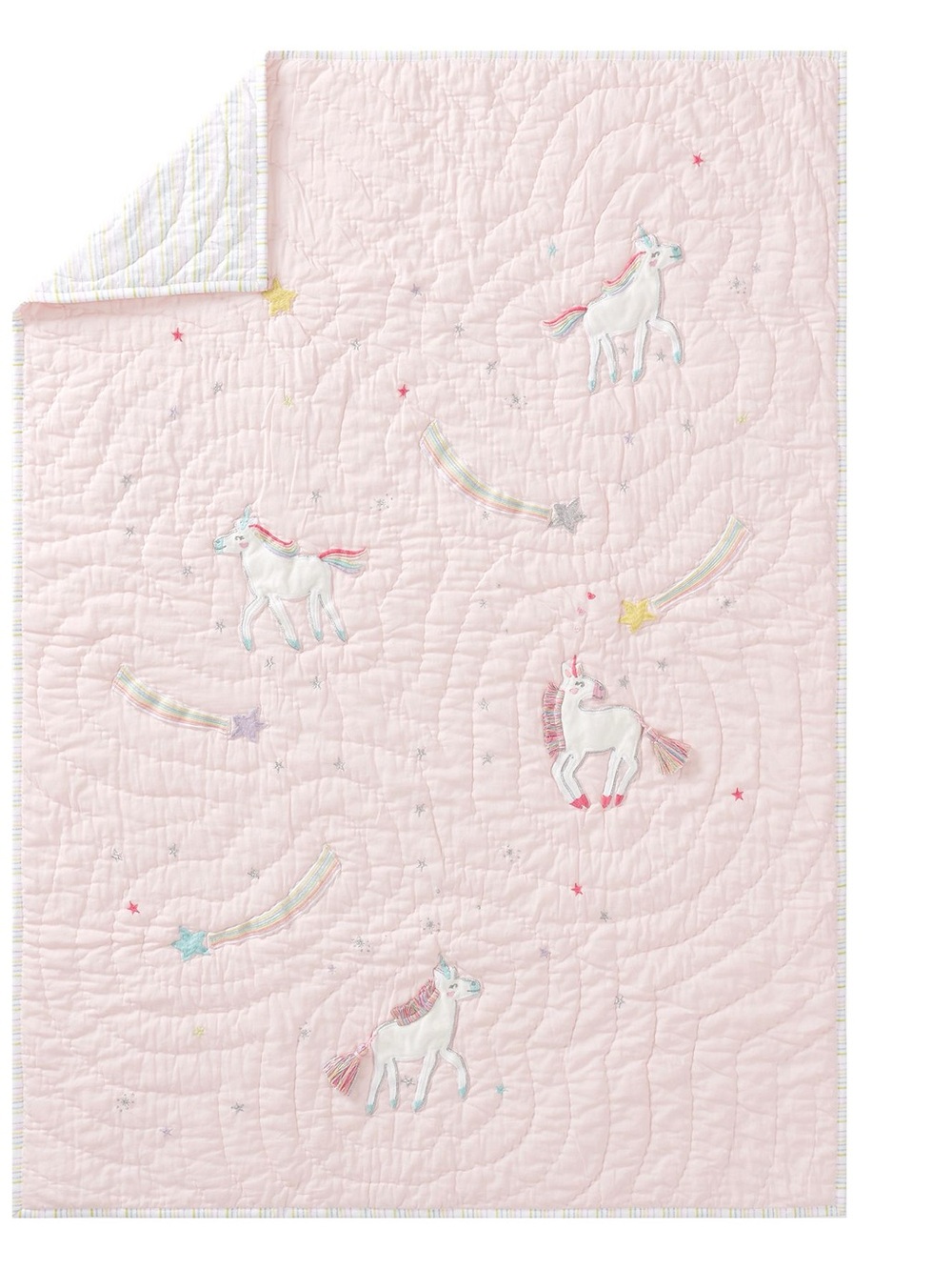 Unicorn Embroidered Pink Baby Quilt